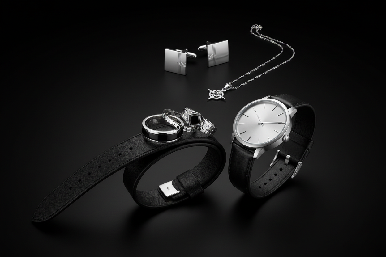 give me a plan black picture show some men jewelry